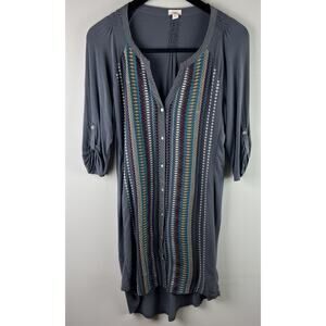 Tiny for Anthro. Gray With Multicolor‎ Embroidered Stripes,Button-Down Dress,  L